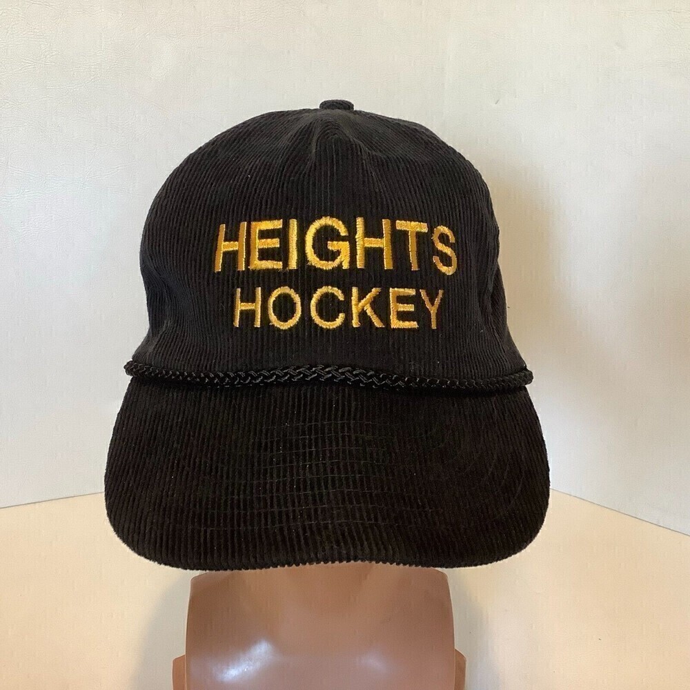 Vintage Heights Hockey Corduroy Hat Snap Buckle Black Nissin Tag